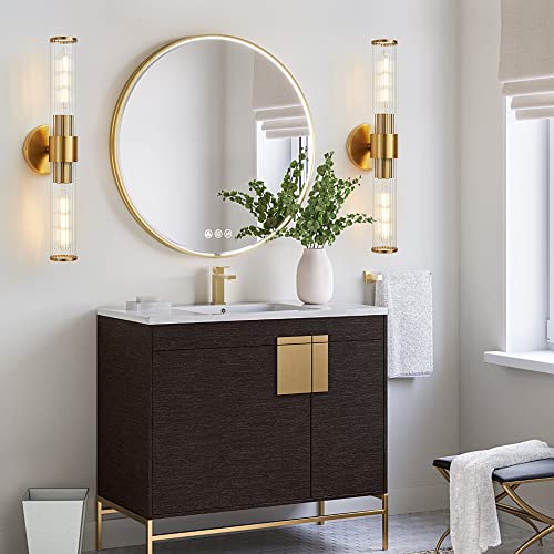 Hardwired Gold Bathroom Vanity Light Threaded Glass Wall Sconce
