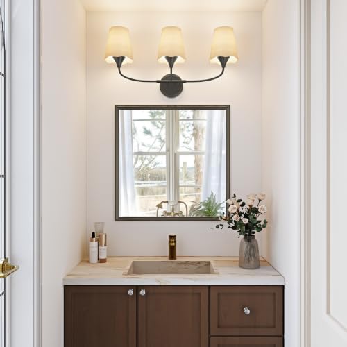 Black Bathroom Light Fixtures Over Mirror (Black / 3 Light)