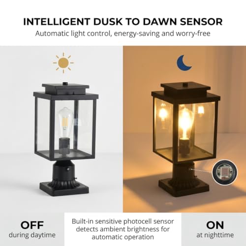 Dusk to Dawn Black Outdoor Post Light Hardwired with Pier Mount Base
