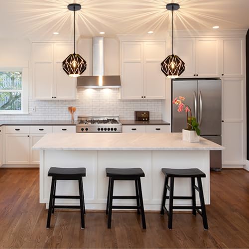 Pendant Light Industrial Vintage Pendant Lamp Retro Farmhouse Ceiling Hanging Light Fixture Black Metal Creative Geometric Diamond Shade Pendant Lighting for Kitchen Island (38.4 Ounce)