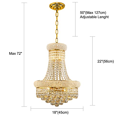 10 Lights Gold Finish Empire Crystal Chandelier Lighting for Dining Room Living Room Foyer Hallway Bedroom Entryway