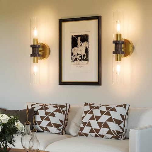 Gold & Walnut Wireless Battery Operated Wall Sconce with Remote (2 Count)