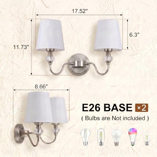 2 Light Vintage Bathroom Vanity Light Fixtures Over Mirror