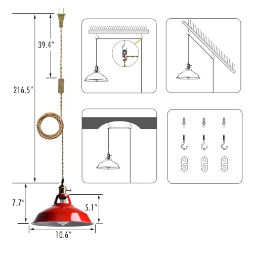 Plug in Pendant Light Vintage Red Barn Shade