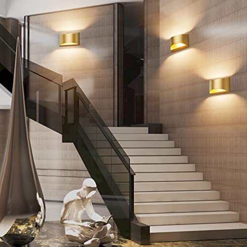 Gold Wall Sconce Indoor Wall Lights Hardwired Set of 2 Up and Down Wall Mount Light for Living Room Bedroom Hallway Corridor Conservatory Warm White 3000K (2 Count)