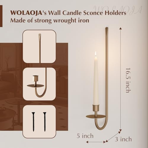 Metal Wall Candle Sconce Holder Set of 4 Wall Mount Candle Holder Pillar Holder Brass Modern Wall Candle Sconces Hanging for Living Room Farmhouse Fireplace Wedding (4 Count)