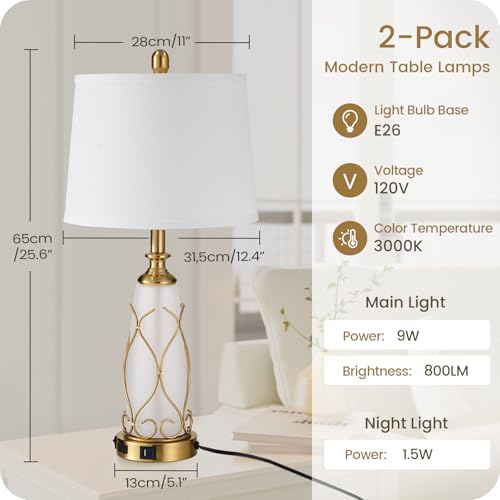 25.6" Glass Gold Table Lamps Set of 2 (2 Count)