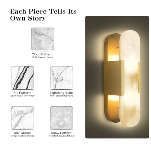 13.8" Brass Alabaster Wall Sconces (2 Count)