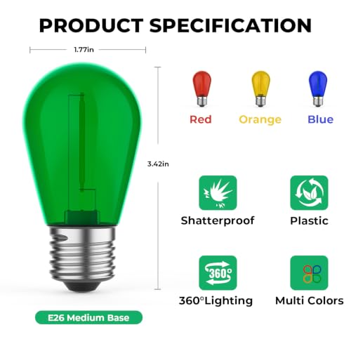 GwvooHome 36 Pack S14 LED Colored Light Bulbs