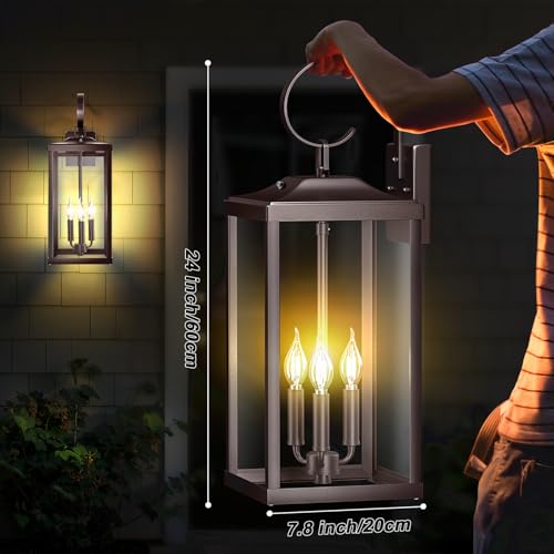 24" Extra Large Oil Rubbed Bronze Dusk to Dawn Outdoor Wall Lantern 3 (2 Count)