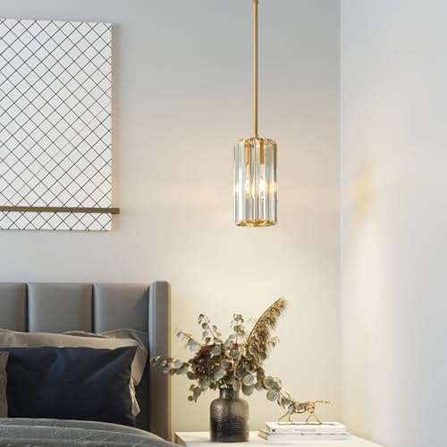 Gold Pendant Lighting Modern Pendant Light Mini Crystal Chandeliers Adjustable Pendant Light Fixture for Kitchen Island Dinning Room Corridor Bedroom (2 Count)