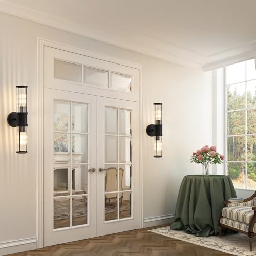 Hardwired Black Bathroom Vanity Light Glass Rod Wall Sconce