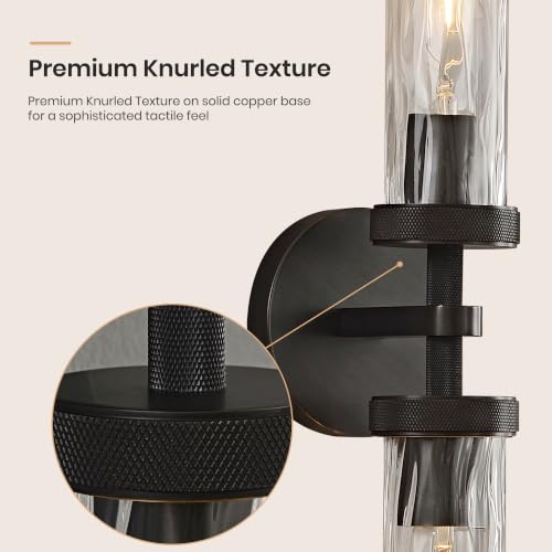 Bathroom Sconce 24in Black Sconce with Water Ripple Glass