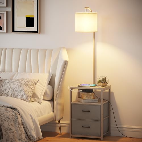 Floor Standing Lamp with Table & 2 Drawers