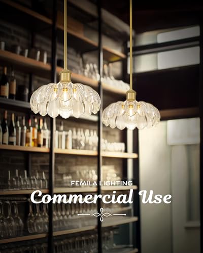 Vintage Gold Flower Glass Pendant Light for Kitchen Island