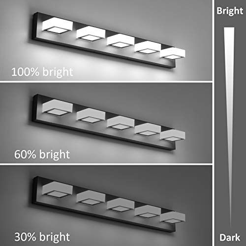 Dimmable Matte Black Vanity Light Modern 5 Lights Acrylic Stainless Steel Vanity Wall Light Over Mirror Long LED Modern Bathroom Vanity Lighting Fixtures