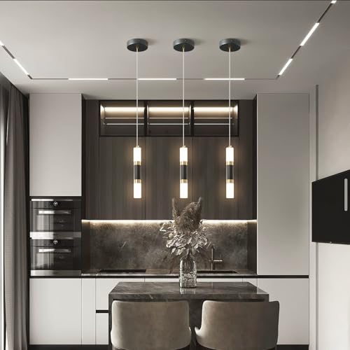 Modern Kitchen Island Light Fixture Dimmable LED Black Mini Pendant Light Bedroom Bedside Table Black Gold Small Pendant Lighting (3 Count)