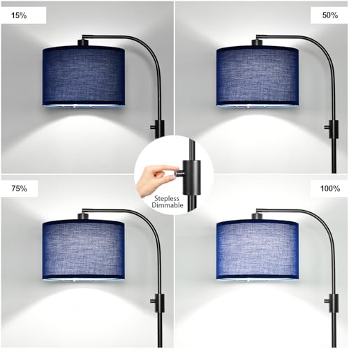Upgraded Modern Arc Dimmable Tall Standing Floor Lamp with Blue Shade