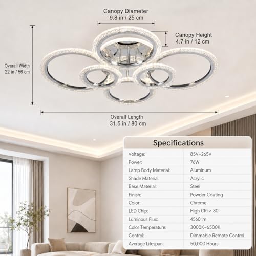 Modern LED Flush Mount Ceiling Light with Remote