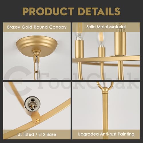 9 Light Gold Light Fixture Vintage Candle Chandelier Lighting 30in Mid