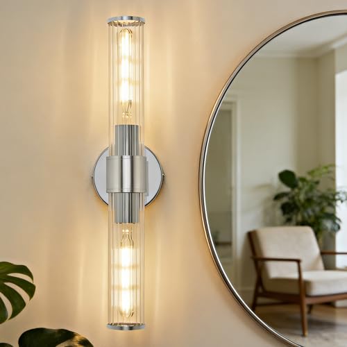 Hardwired Chrome Bathroom Vanity Light Threaded Glass Wall Sconce