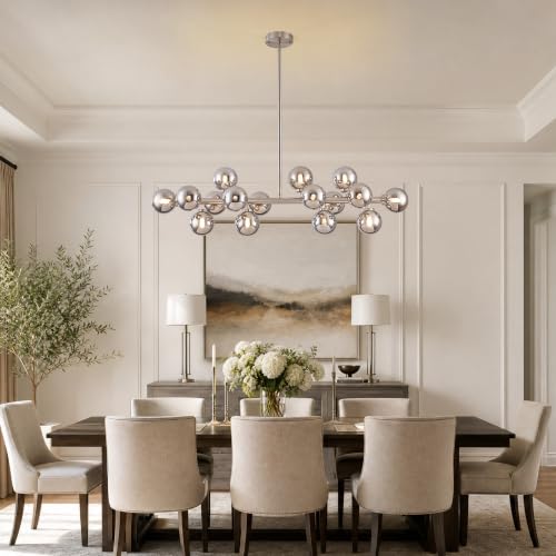 Mid Century Modern Glass Globe Sputnik Chandelier with Smoke Grey Bubble