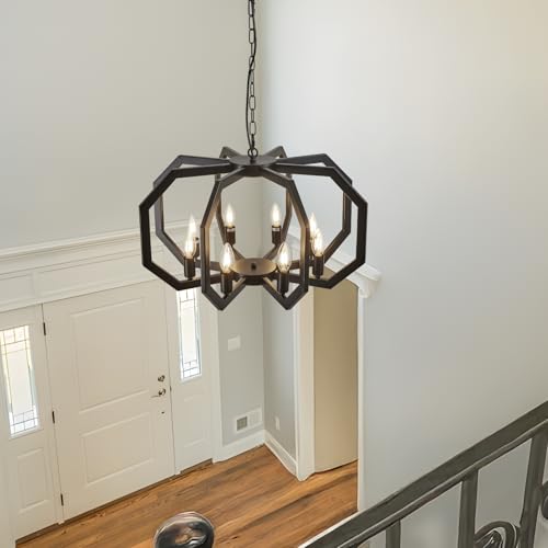8 Black Light Farmhouse Chandelier Dining Room Light Fixture Geometric Modern Rustic Hanging Pendant Light for Living Room