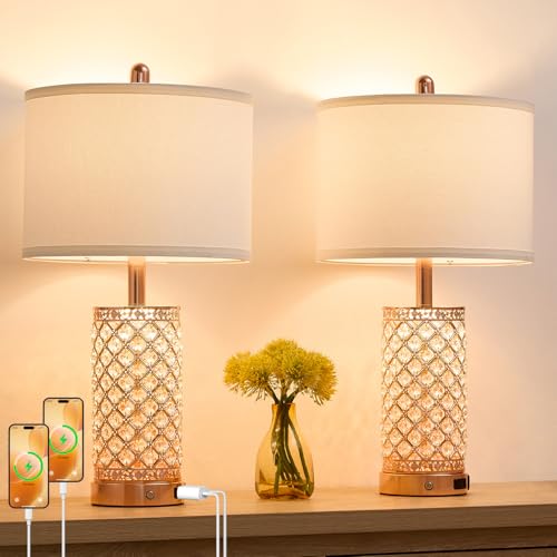 24in Crystal Table Lamp Set of 2 Bedroom Lamps for Night Stand (2 Count)