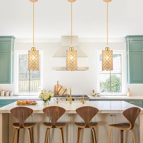 Gold Crystal Pendant Light Adjustable Height E26 E27 Fixture