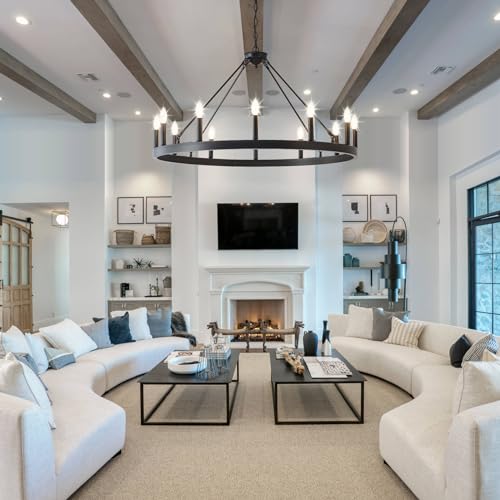 40 Inch Black Wagon Wheel Chandelier