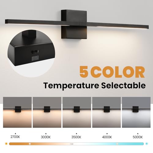 Black Bathroom Vanity Light 30 Inch 360° Rotatable 18W Dimmable 5CCT LED Black Bathroom Light Fixture Over Mirror Modern Vanity Lights for Bathroom Mirror Bedroom Wall Sconce Lighting