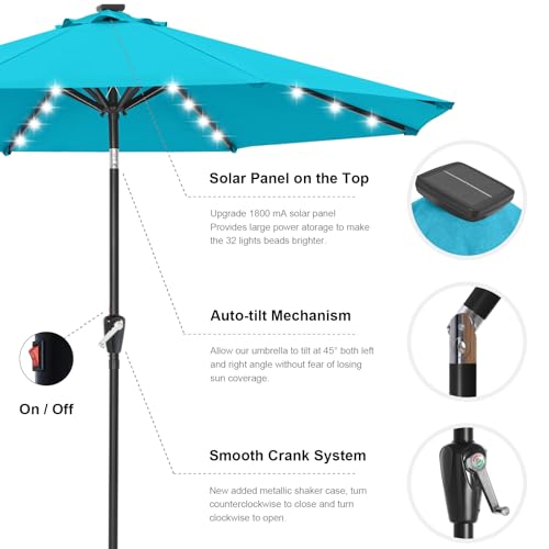 Solar Led Patio Umbrella with 32 Lights 10FT
