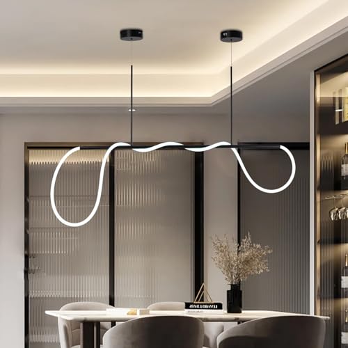 Waveform LED Chandelier Modern Elegance Spiral LED Pendant Light Fixture Modern Adjustable Ceiling Hanging Lamp Black 47.2 Inch DIY Shapes Kitchen Island Lighting with Soft Silicone