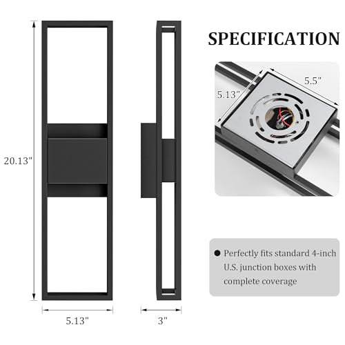 20 Inch Modern Outdoor Wall Light 3000K 800LM 16W Integrated LED