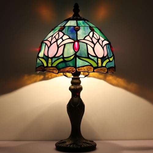 Small Tiffany Table Lamp Stained Glass Memory Lamp Pink Tulip Style