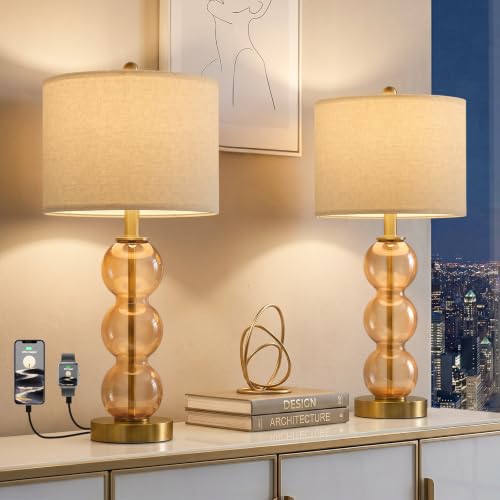 25" Amber Glass Table Lamps for Living Room (2 Count)