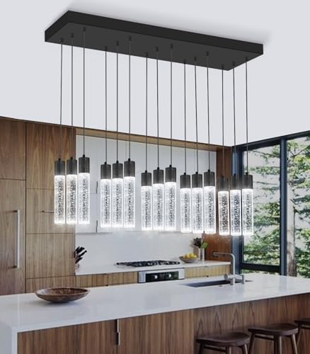 15 Lights Modern LED Pendant Lighting Fixture for Kitchen Island Crystal Chandelier Light Fixtures for Dining Room