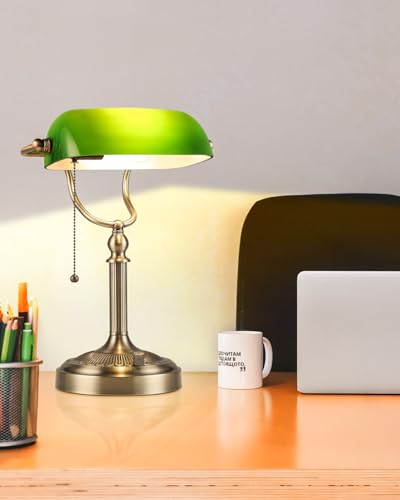 Green Stepless Dimmable Glass Bankers Desk Lamp