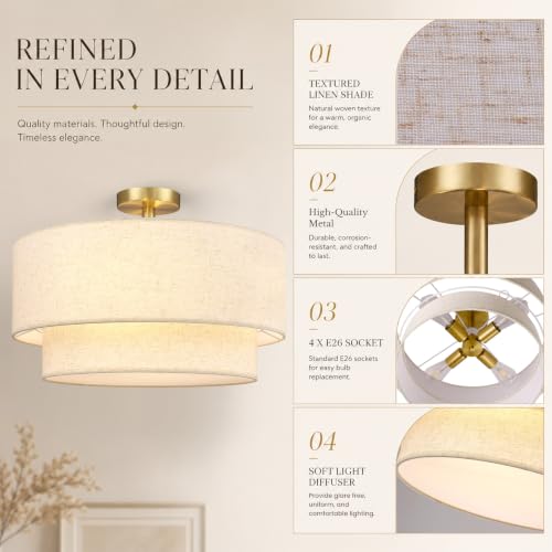 20 Inch Drum Flush Mount Ceiling Light Gold
