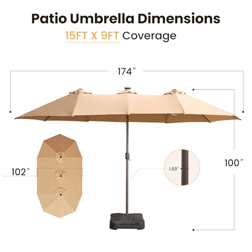 15FT Patio Umbrella With Multicolor Solar Light