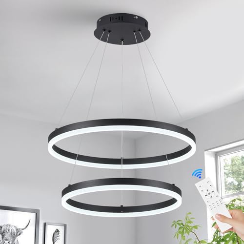 2 Rings Modern LED Chandelier Black for Dining Room