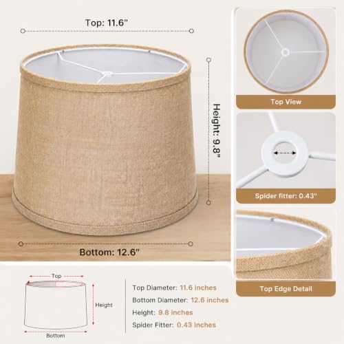 Drum Lamp shades Set of 2 Brown linen Table Lamp Bedroom floor lamp