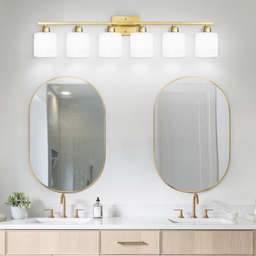 6 Light Gold Bathroom Vanity Light for Large Mirror