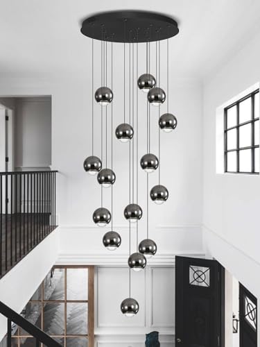 Staircase Chandelier Modern Crystal Pendant Light Large Chandeliers for High Ceilings Crystal Raindrop Chandelier High Ceiling Light for Living Room Stair Entryway Hallway Foyer D24''xH118''