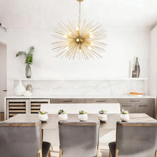 33.8in 12 Light Gold Sputnik Chandeliers Large Mid