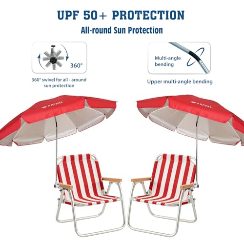 Chair Umbrella with Universal Clamp Adjustable 47 inches and 360° Swivel & UPF 50+ Protection Portable Sun Umbrella (2 Count)