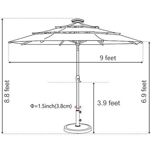 USA 10-Year-Non-Fading 9ft 3-Tier Market Patio Umbrella, Commercial Table Umbrella with 80 Solar LED Lights, Crank Open, Windproof & UPF 50+ UV Protection for Garden, Deck, Pool, Backyard, Fern