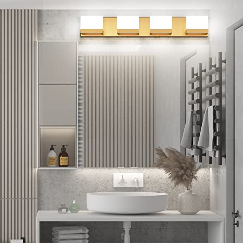 Gold Vanity Lights for Bathroom Modern LED 4 Lights Bathroom Vanity Lights Up and Down Wall Light Fixtures 6000K