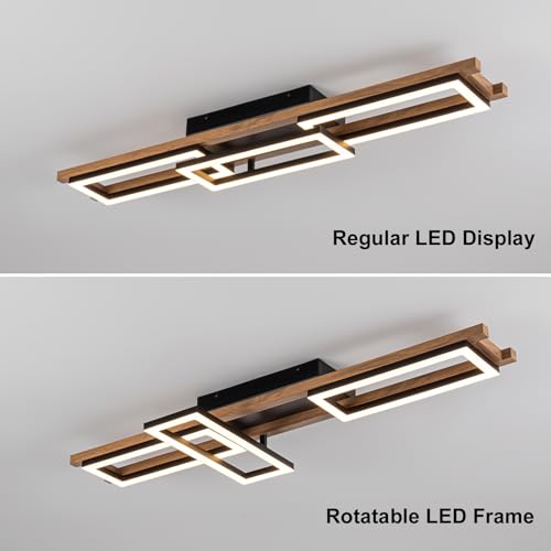 39.3" LED Modern Ceiling Lights Wooden Square Rectangular Lamp Fixture Wood