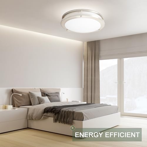 13.01inch LED Flush Mount Ceiling Light Fixture Remote Dimmable Matte Black (2 Count)
